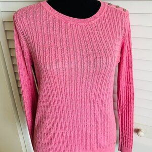 Women's Fall/Winter Tommy Hilfiger Barbie Pink Cable Knit Long Sleeve Sweater